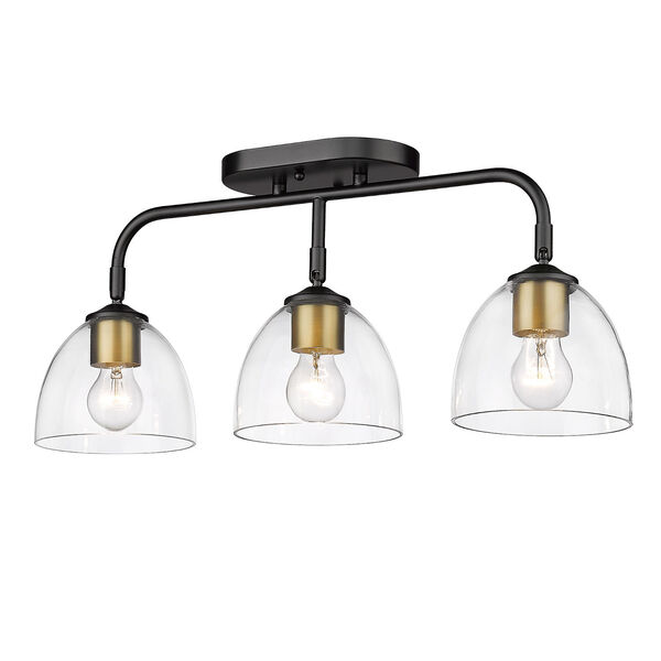 Roxie Matte Black Three-Light Semi-Flush Mount with Brushed Champagne Bronze and Clear Glass Shade, image 1